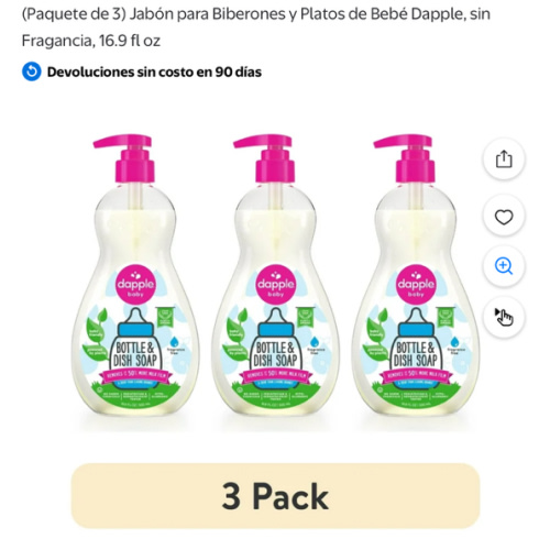 (Paquete de 3) Dapple Biberón y Jabón para Platos para Productos para Bebés, sin Fragancia, 16.9 fl oz