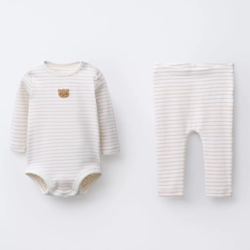BEAR PATCH AND STRIPED BODYSUIT AND LEGGINGS SET - Mink | ZARA United States