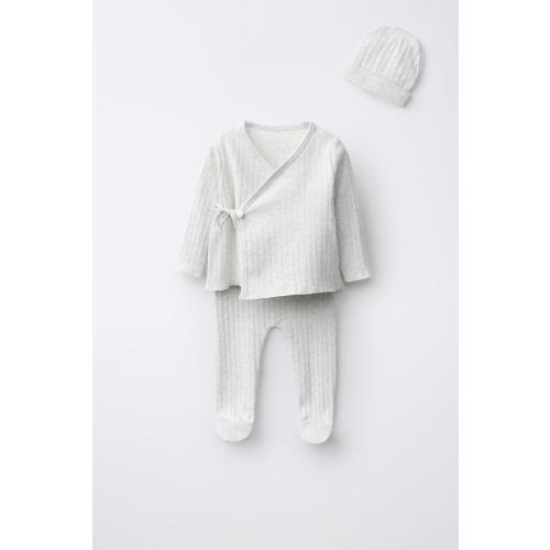 POINTELLE NEWBORN SET AND POUCH - Gray marl | ZARA United States