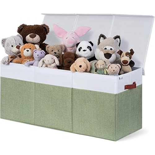 SoftOwl Extra Large Toy Storage Organizer with Lid - Sturdy, Collapsible Toy Chest Storage Box Design - Toys Bin with Dividers for Kids, Nursery, Bedroom, Playroom 37"x16"x14"
