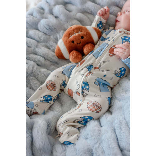 Bamboo Zipper Footie | Huddles & Cuddles Blue