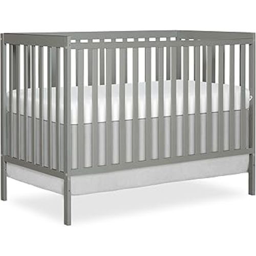 Dream On Me Synergy 5-in-1 Convertible Full-Size Baby Crib with Toddler, Day & Full Bed Conversion in Cool Grey, GreenGuard Gold & JPMA, 3 Mattress Heights, Sustainable Pinewood