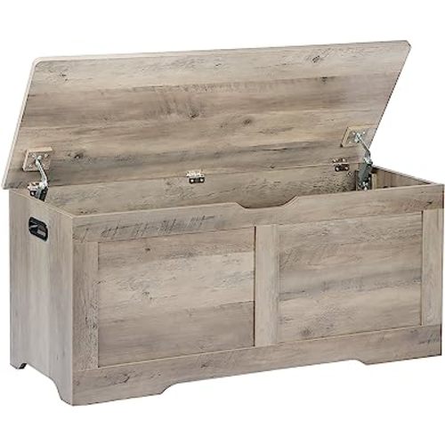 39.4" Storage Chest, Wooden Storage Bench, Lift Top Toy Chest with 2 Safety Hinges, Large Toy Box, Entryway Bench for Living Room, Bedroom, Grey