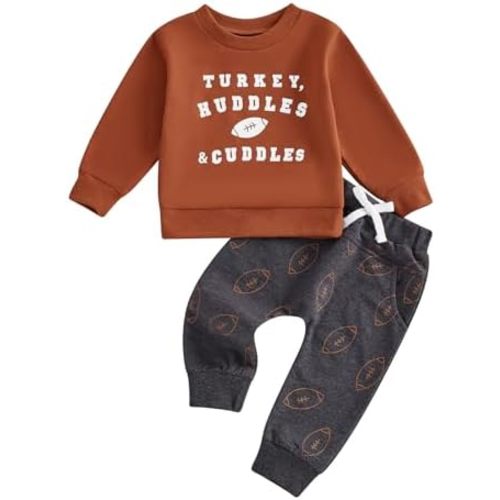 Baby Boys Girls Fall Clothes Football Print Long Sleeve Crew Neck Sweatshirt Elastic Pants 2Pcs Track Suit Outfits