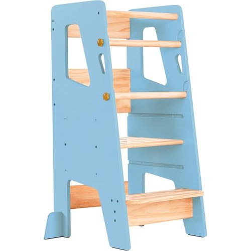 OCODILE Toddler Standing Tower - Adjustable Height Toddler Kitchen Stool Helper - Ideal Kids Kitchen Step Stool for Learning New Skills - Updated Design with Safety Feet - Blue