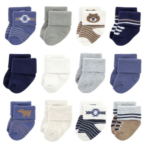 Hudson Baby Infant Boy Cotton Rich Newborn and Terry Socks, Bear 12-Pack, 0-6 Months