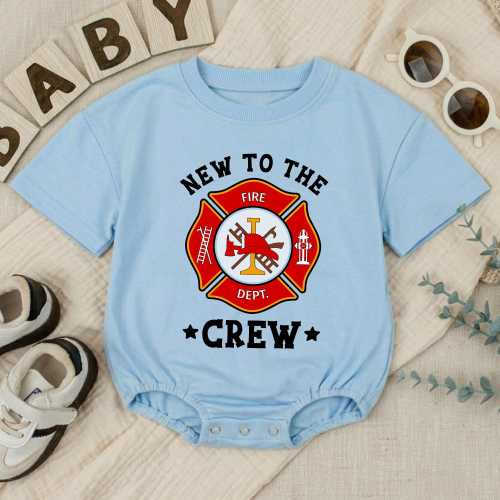 New To The Crew Firefighter Baby Romper, Cute Fire Department Baby Outfit, Newborn Baby Clothes, Baby Shower Gift, Firefighter Dad Gift