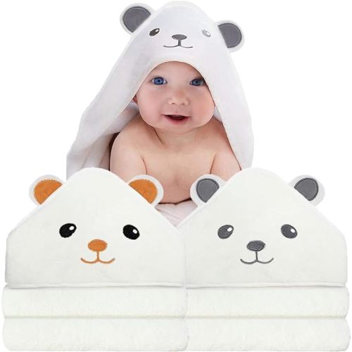 2 Pack Hooded Baby Towel - Premium Soft Baby Bath Towel for Babies, Newborn, Infant - Ultra Absorbent, Natural Baby Stuff Towel for Boy and Girl (Elephant & Bear)