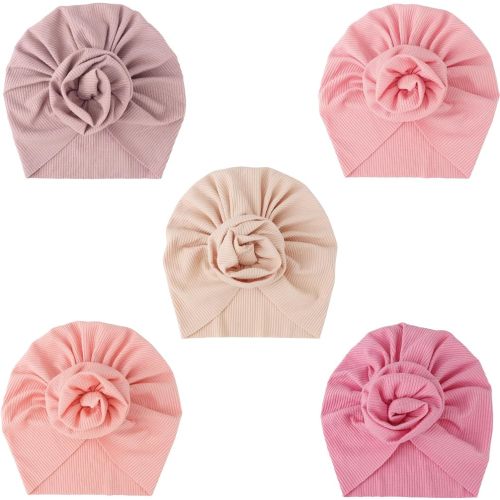 DRESHOW BQUBO 5 Pieces Newborn Baby Turban Hats Bow Baby Infant Beanie Breathable Toddler Cap for Baby Girls