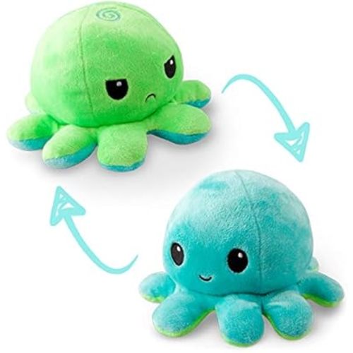 TeeTurtle - The Original Reversible Octopus Plushie - Green + Aqua - Cute Sensory Fidget Stuffed Animals That Show Your Mood