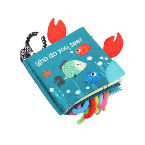 Fish Baby Books Toys, Touch Feel Cloth Crinkle Books for Babies,Baby Infant Toys 0-6, 6-12, 12-18 Months,Early Learning Education Toys,Shower Baby Gifts for Boys Girls,Teething,Mirror,Shark Ocean Book