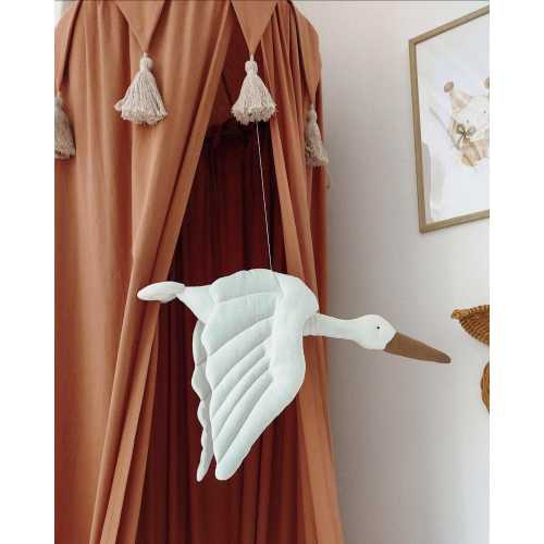 Linen Stork Nursery Decor, Flying Stork Baby Mobile, Flying Stork Wall Hanging, Baby Shower Gift