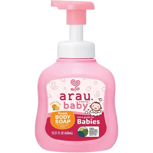 Arau Baby Foam Body Soap, Citrust Scent, Natural Plant Based Foaming Body Wash for Babies, Infants and Toddlers, Gentle on Sensitive Skin, No Artificial Fragrance or Additives, Easy Rinse, 15.21 Fl Oz