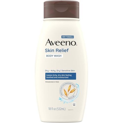 Aveeno Skin Relief Body Wash, Fragrance-Free with Triple Oat Formula, Gentle Daily Cleanser for Sensitive Skin Leaves Itchy, Dry Skin Feeling Soothed & Moisturized, Soap-Free, 18 fl. oz