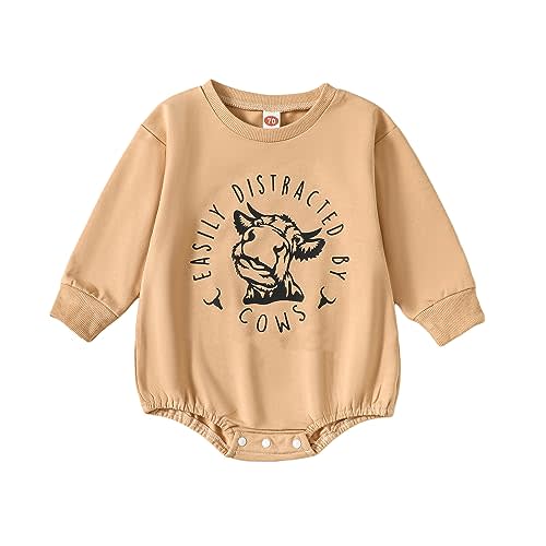 Kayotuas Western Baby Boy Girl Clothes Sweatshirt Romper Cow Print Long Sleeve Bodysuit Oversized Sweater Spring Fall Outfits