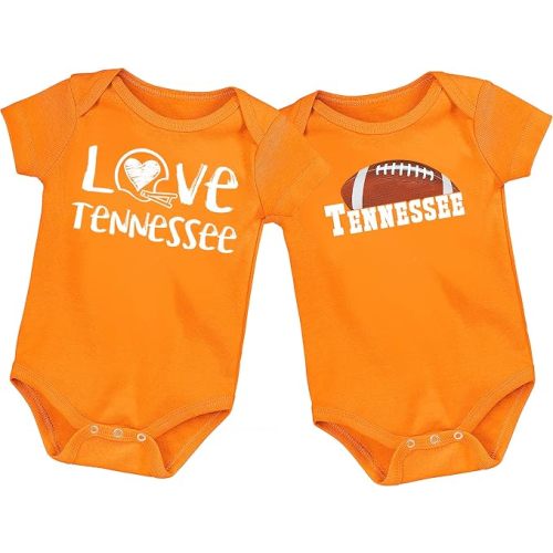 100% Cotton LOGO Baby Bodysuit and Football Art Bodysuit for Tennessee Fans - 2 Pack