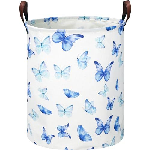 NTAOHAMPER Kids Laundry Hamper,Laundry Basket,Baby Nursery Hamper,Waterproof Storage Bin,Clothes Organizer,Toys Bin,Room Decor(Blue Butterfly)