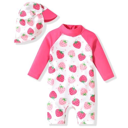 Aalizzwell Baby Girls Long Sleeve One Piece Bathing Suit with Hat
