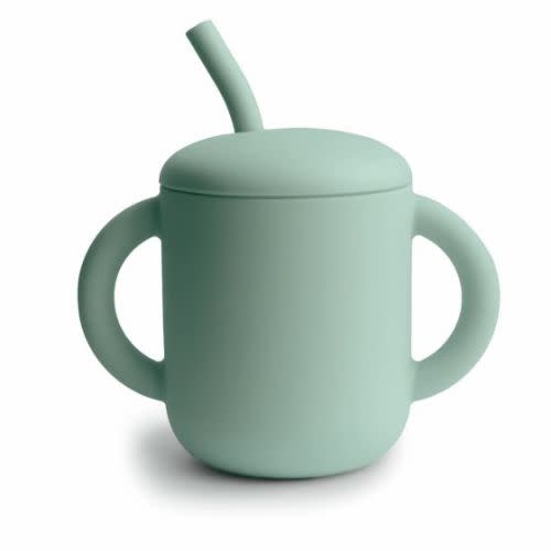 Mushie Silicone Training Cup + Straw, Cambridge Blue