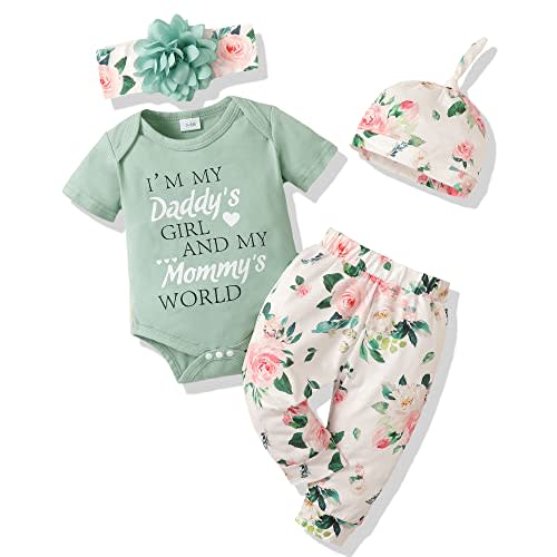 Renotemy Newborn Infant Baby Girl Clothes Summer Outfits Infant Romper Pants Cute Toddler Girl Clothes Gift Set