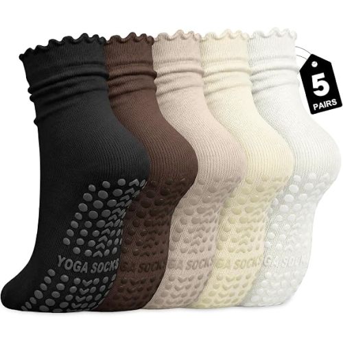 Pilates Socks with Grips, Womens Non Slip Cotton Yoga Socks