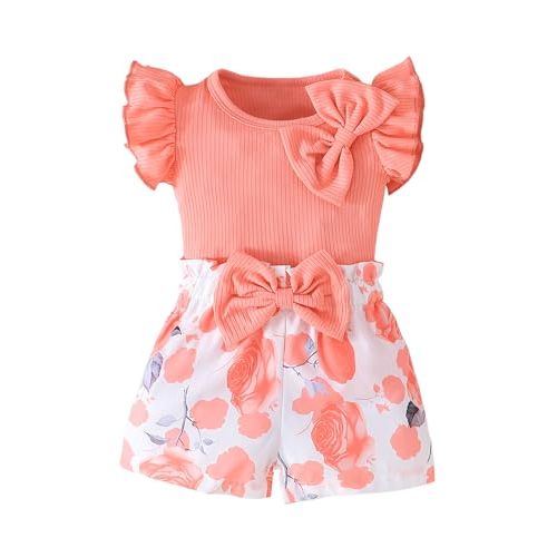 SUREPOCH Baby Girl Clothes 12 18 24 Month 2T 3T 4T Toddler Girl Clothes Spring Summer Shirt Shorts Outfit Set