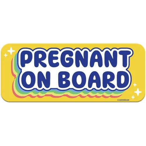 GEEKBEAR [Signature] Pregnant on Board Car Magnet - Rainbow Line - Rectangular 8.7 x 3.5 in (2, Yellow)