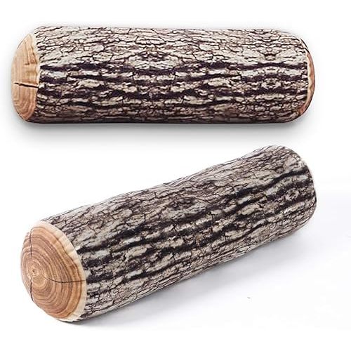 Winter Flower Realistic Wood Log Pillow - 3D Printed Tree Stump Throw Pillow, Round Decorative Cylinder Cushion for Sofa, Couch, Living Room & Rustic Home Decor (2 Pack)