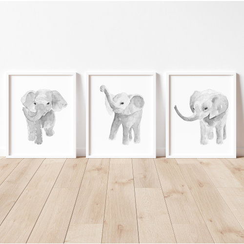 Elephant Print, Modern Wall Decor set of 3 Prints, Minimalist Art, Nursery Print