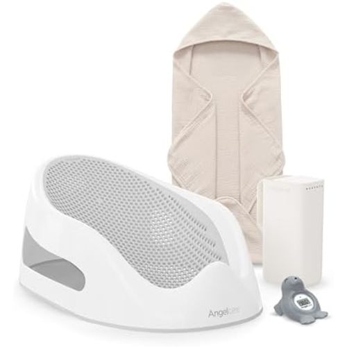 Angelcare Baby Bath Support Bundle, Rinser, Thermometer & Towel, Gray