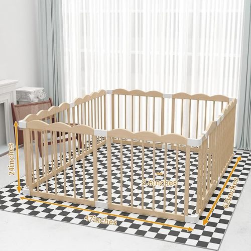 Baby Playpen, Wooden Playpen for Babies and Toddlers (47x62x24 Inch)