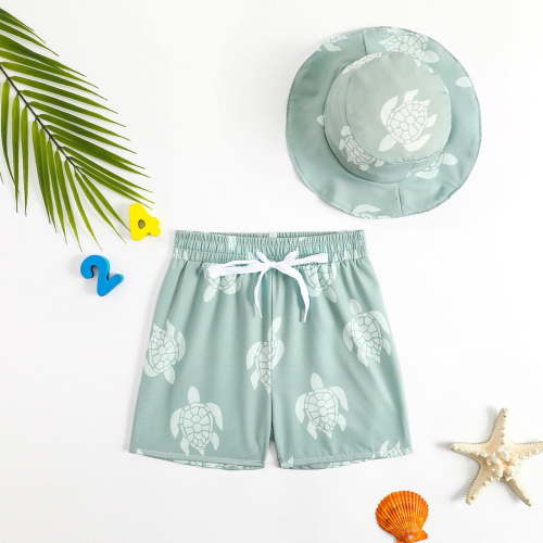 Baby Boy Swimsuit Baby Boys Turtle Print Swim Trunks with Cap Girls Bathing Suit Light Green 9-12 Months