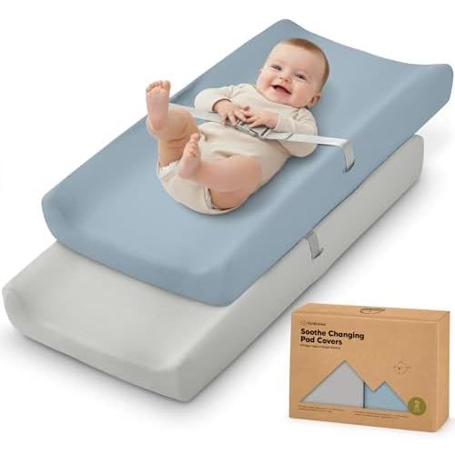 2-Pack Organic Changing Pad Covers for Girl, Boy, 100% Cotton (Steel)