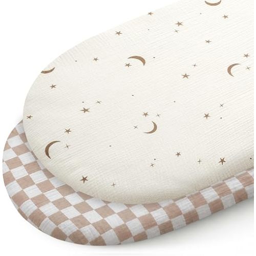 FUNUPUP Muslin Cotton Bedside Bassinet Sheets Boy Girl, 33" x 20", 2-Pack