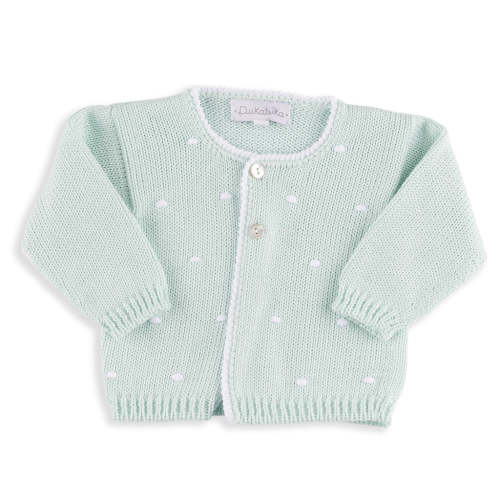 Emory Mint Knitted Cardigan with Hand Embroidered White Dots