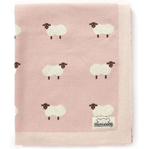 mimixiong Baby Blanket Knit Receiving Boys Girls Blanket Soft Cotton Neutral Blanke for Swaddle Crib Stroller with Cute Sheep (Light-Pink, 30x40 Inch (Pack of 1))