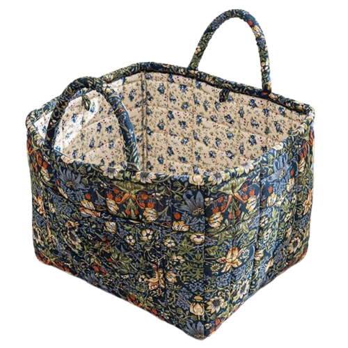 Boho Fabric Storage Basket with Handles, Large Capacity Foldable Floral Organizer for Clothes and Sundries, Quilted Puffer Tote Bag for Home, Picnic, Shopping, Travel