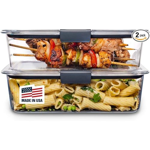 Rubbermaid Brilliance BPA-Free Food Storage Containers with Lids, Airtight Clear Set of 2 (9.6 Cup), Ideal for Lunch, Meal Prep, and Leftovers