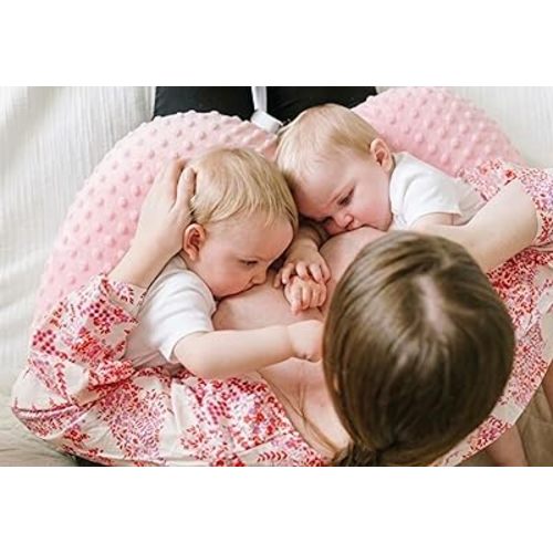 Twin Z The Pillow - Pink - The #1 Rated Twin Breastfeeding Pillow! A Must Have for Twins! - Cuddle Pink DOTS