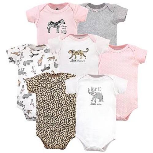 Hudson Baby Infant Girl Cotton Bodysuits, Modern Pink Safari, 6-9 Months