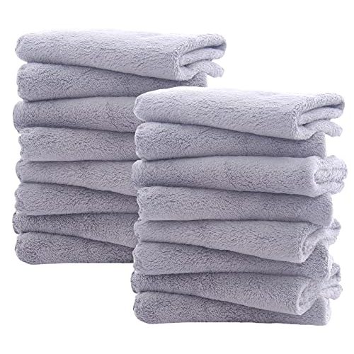 Spotted Play 16 Pack Burp Cloths for Baby - 20" x 10" Ultra Absorbent Coral Fleece Burping Cloths, Newborn Towel - Milk Spit Up Rags - Grey