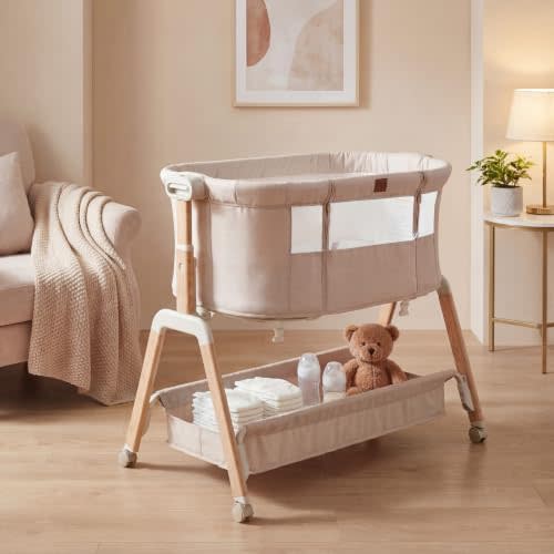 Baby 3-in-1 Adjustable Bassinet Bedside Sleeper | 3-in-1 Adjustable Portable Sleeper for Newborns & Infants, Breathable Mesh Bedside Sleeper, Storage Basket, Locking Wheels