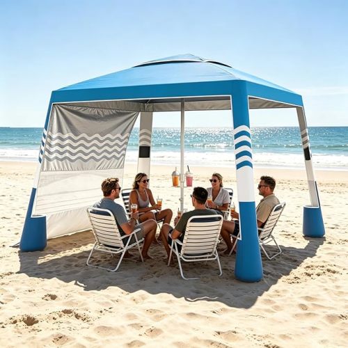 Beach Cabana, 8'X 8' Beach Canopy Tent Sun Shade, UPF 50+ Protection