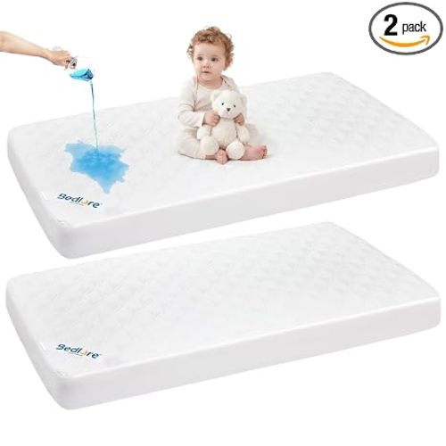 Mini Crib Mattress Protector Waterproof Mattress Cover 2 Pack White 38"x24"