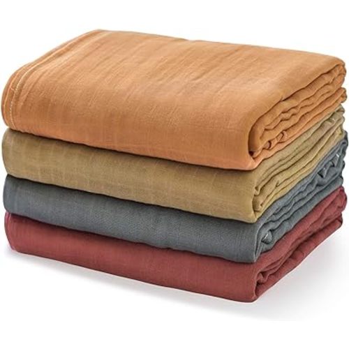 Momcozy Muslin Swaddle Blanket, 4 Pack Ultra Soft Neutral Swaddle Blankets, Skin-Friendly Large 47'' x 47'' Baby Essentials, Ideal Baby Swaddle for Baby Shower Gifts, Warm Amber