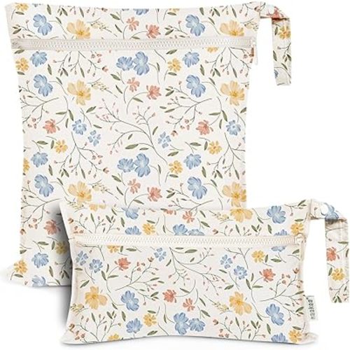 haakaa Water Resistant Wet Bags for Baby Wet Dry Bags for Cloth Diaper, Reusable Wet Bags for Baby Items, Swimsuit & Travel, 2pcs, Garden Flow