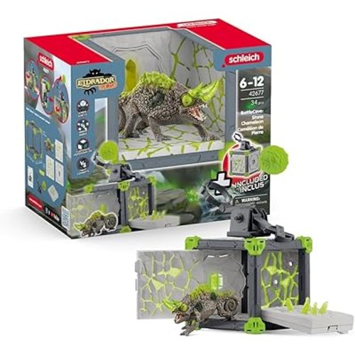 Schleich Eldrador Creatures - 34 PC Stone Battle Cave with Chameleon Toy Playset - Lizard Figurine for Boys and Girls with Expandable Fortress - Interactive, Imaginative Play for Kids Ages 7+ | 42677