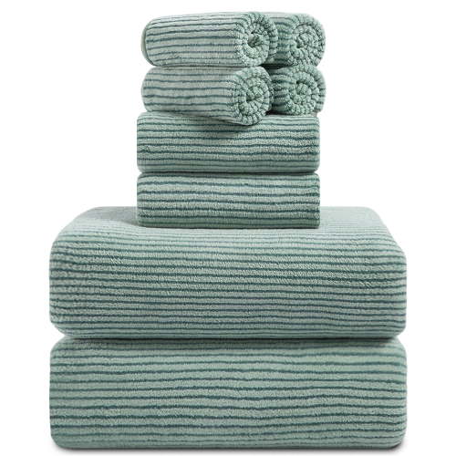 Smuge 8 Piece Extra Large Bath Towel Sets, 2 Large Bath Towels , 2 Hand Towels, 4 Washcloths, Soft Microfiber, Quick Dry, Highly Absorbent Oversized Bath Towels for Bathroom Kitchen Spa(Dark Green)