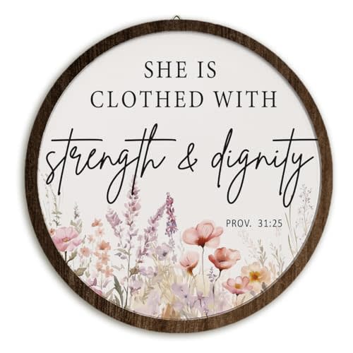 BIWSHA Christian Wildflower Nursery Wooden Wall Art Decor, Religious Bible Verses Scripture Floral Round Wall Hanging Decor for Baby Little Girl Nursery Room Bedroom, 10 Inch Diameter