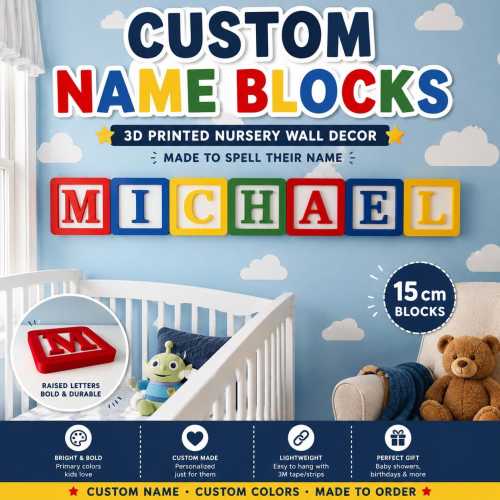 3D Printed Custom Name Blocks: Colorful Nursery Wall Decor, Playroom Letters